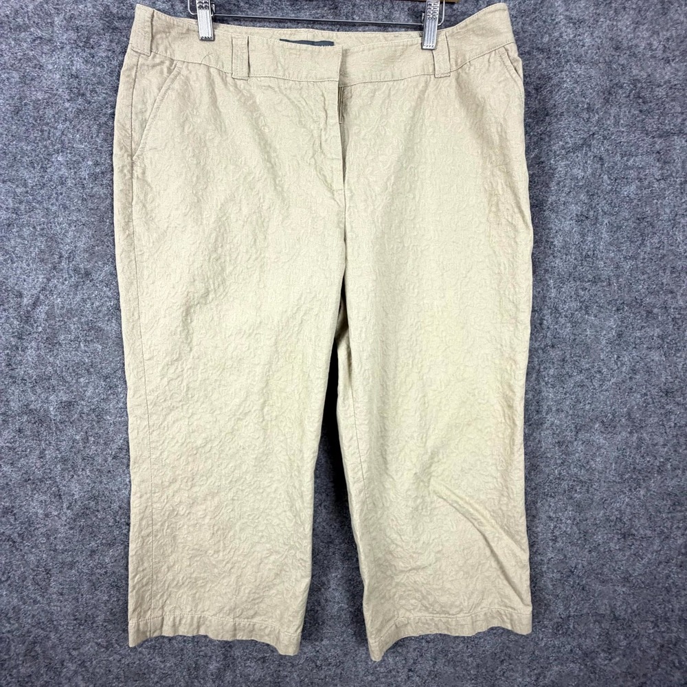 Josephine Chaus Capri Pants Womens 16 Beige Cotton Textured Pockets Flat Front